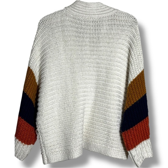 BB Dakota Cream/Navy/Orange Dolman Sleeve Open Front Women's Relaxed Cardigan - Picture 15 of 16